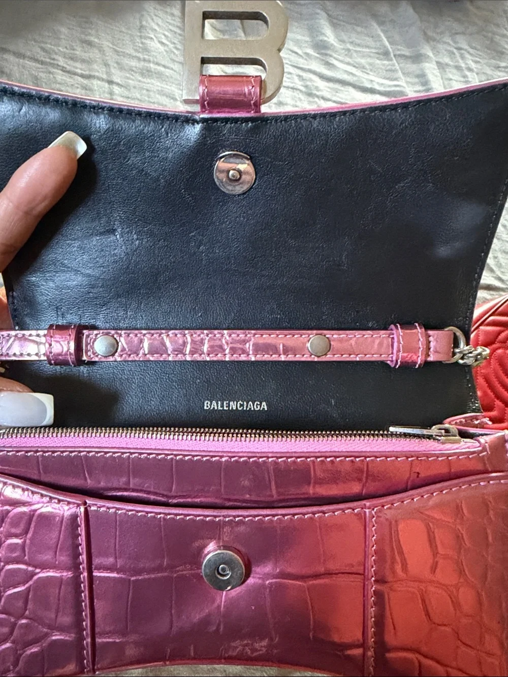 Balenciaga - embossed leather hourglass wallet bag